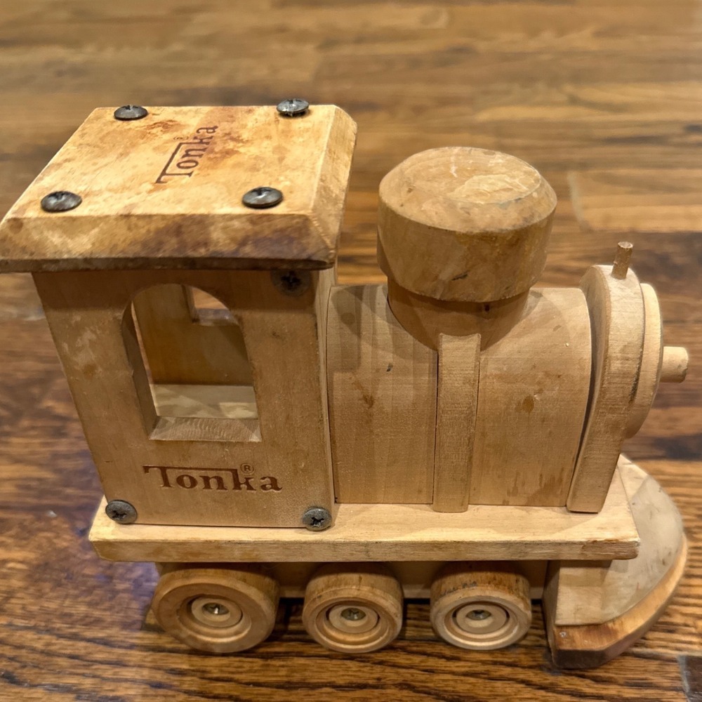 Tonka Wood Train Engine Locomotive Vintage Style Toy Truck Natural Wood #Tonka